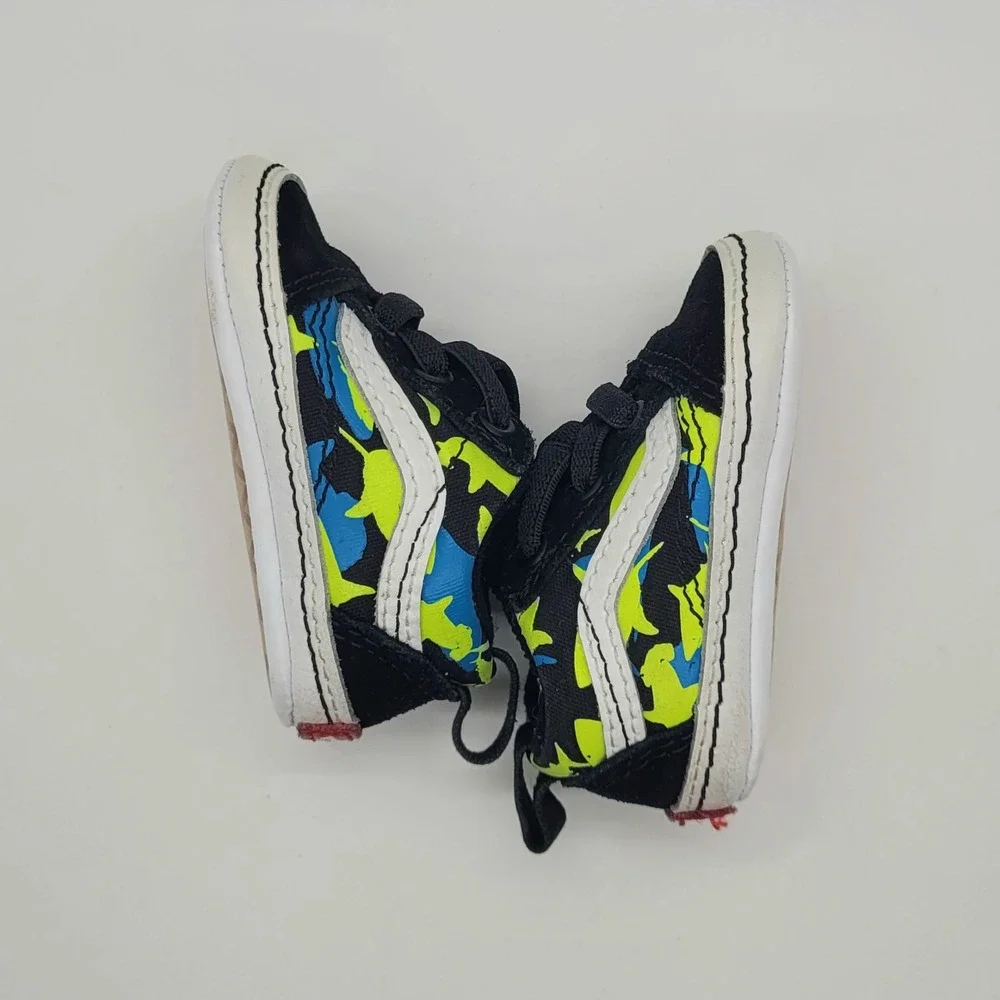 Vans Old Skool Crib Infant Shoes Shark Camo Black Neon Green Blue Size 1.0